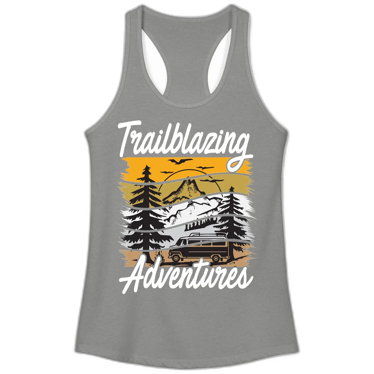 Trailblazing Adventures Mountain Landscape Ladies Tank in Heather Grey