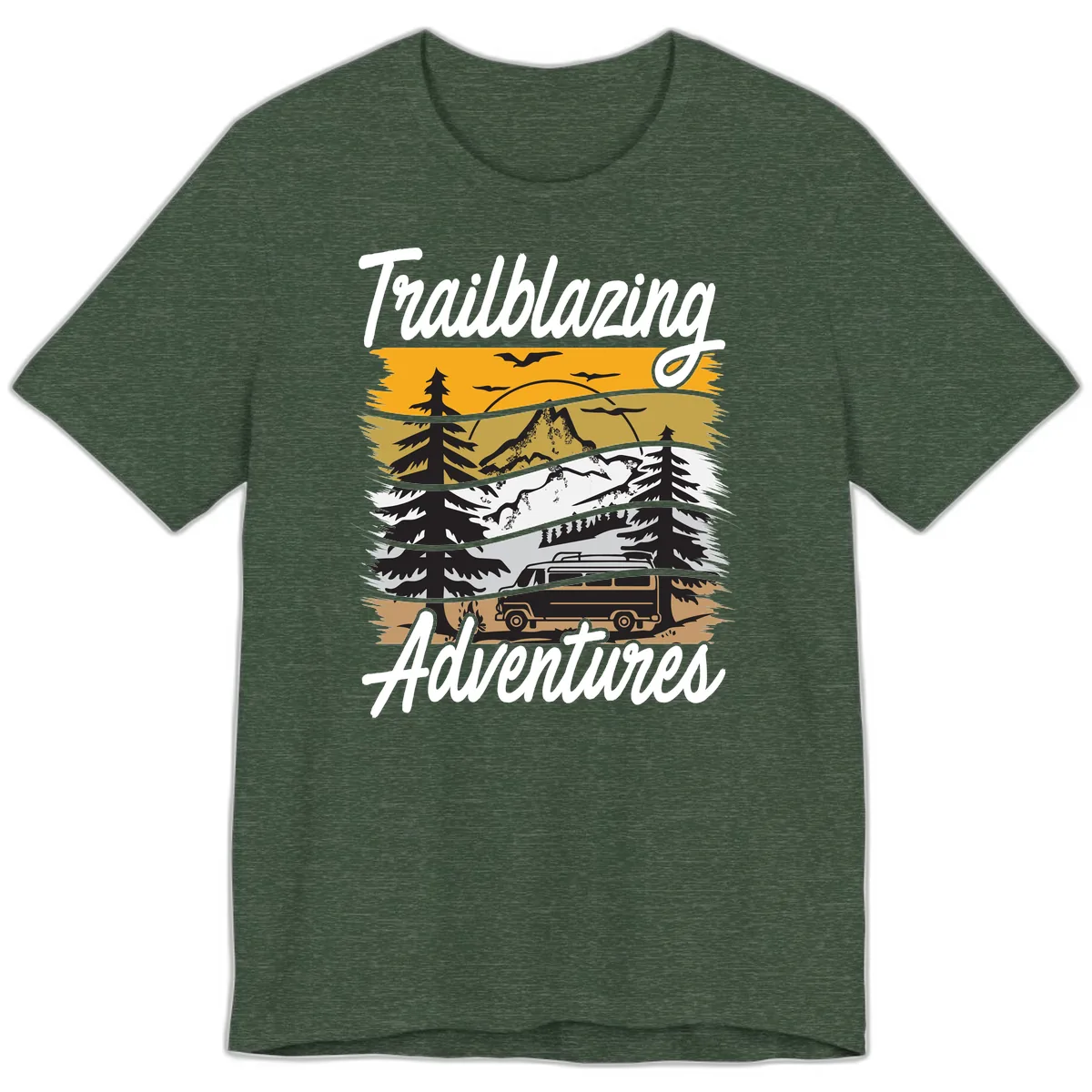 Trailblazing Adventures Mountain Landscape Premium T-Shirt in Heather Forest