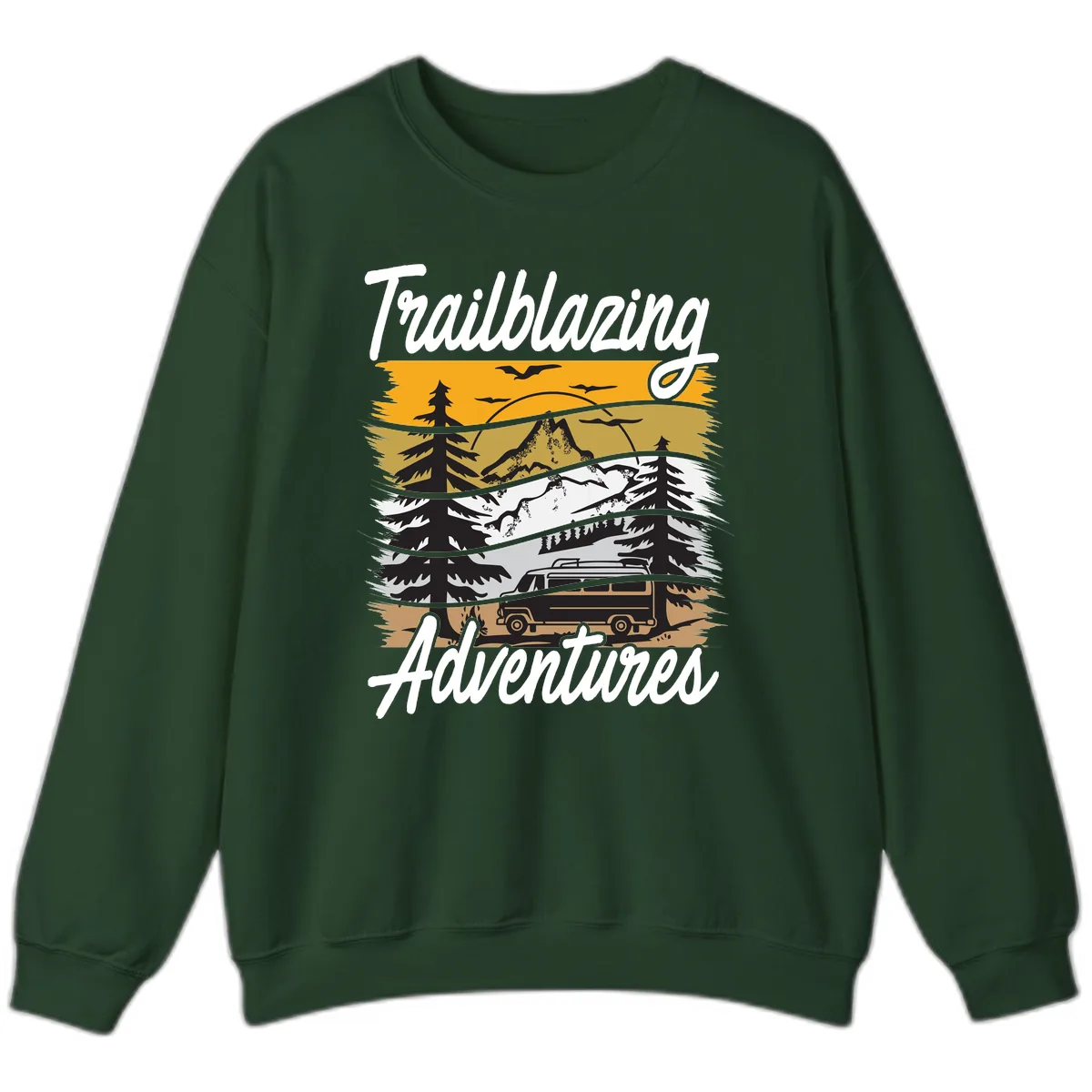 Trailblazing Adventures Mountain Landscape Sweatshirt in Forest Green