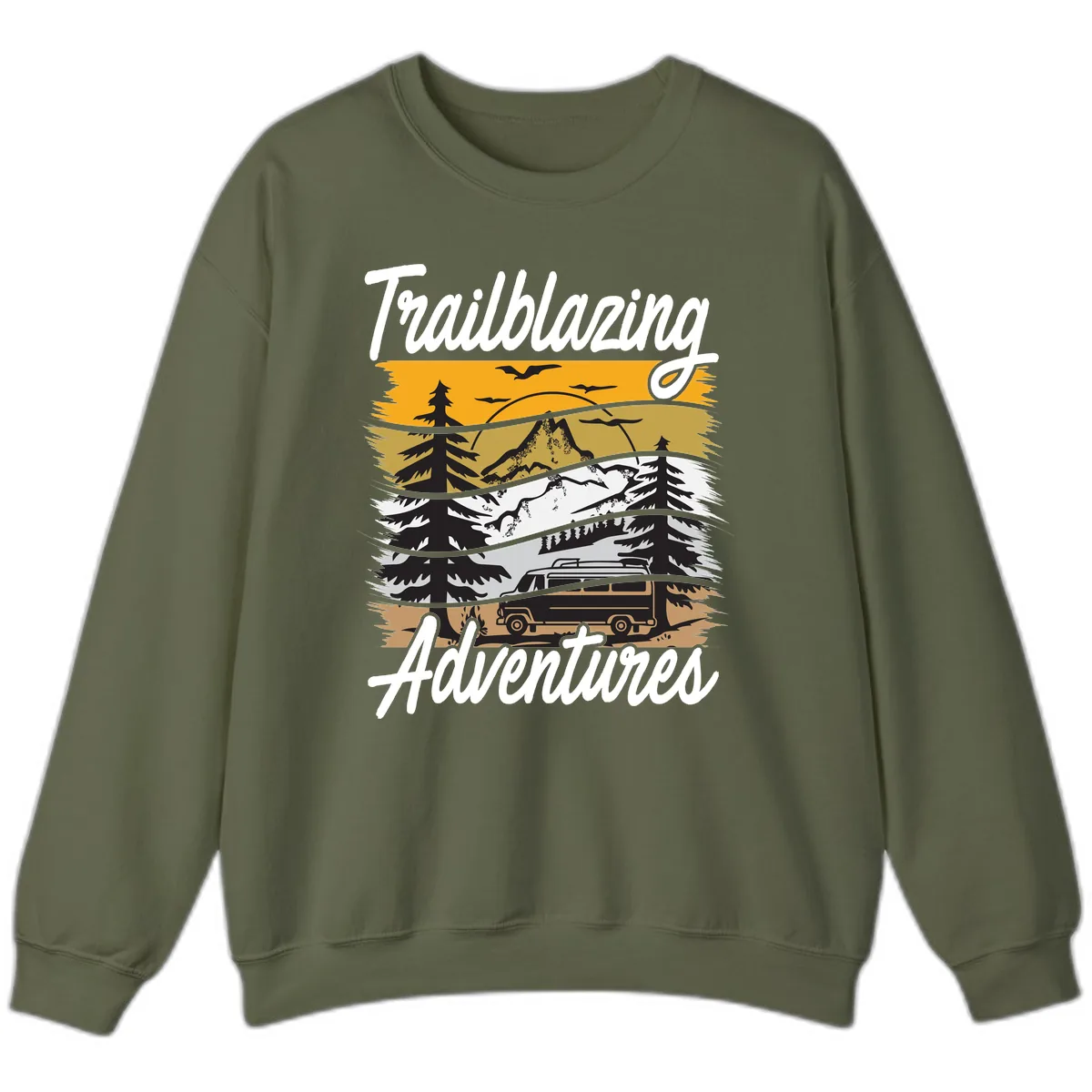 Trailblazing Adventures Mountain Landscape Sweatshirt in Military Green