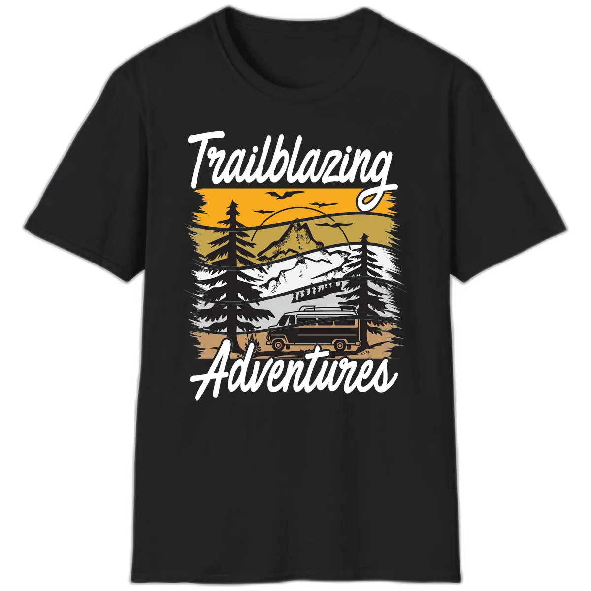 Trailblazing Adventures Mountain Landscape T-Shirt in Black