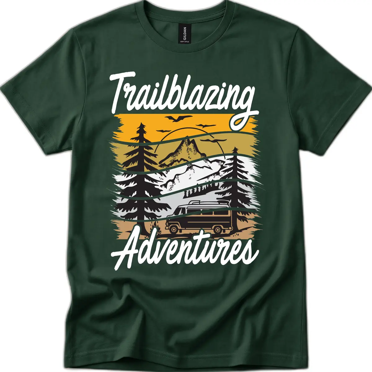 Trailblazing Adventures Mountain Landscape T-Shirt in Forest Green