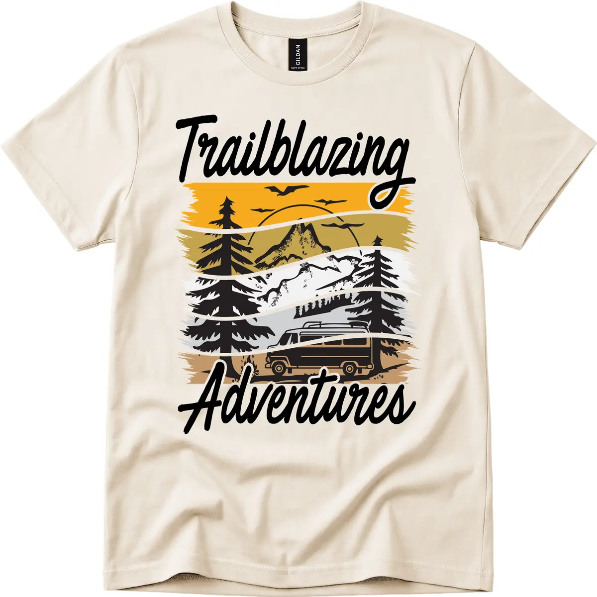 Trailblazing Adventures Mountain Landscape T-Shirt in Natural
