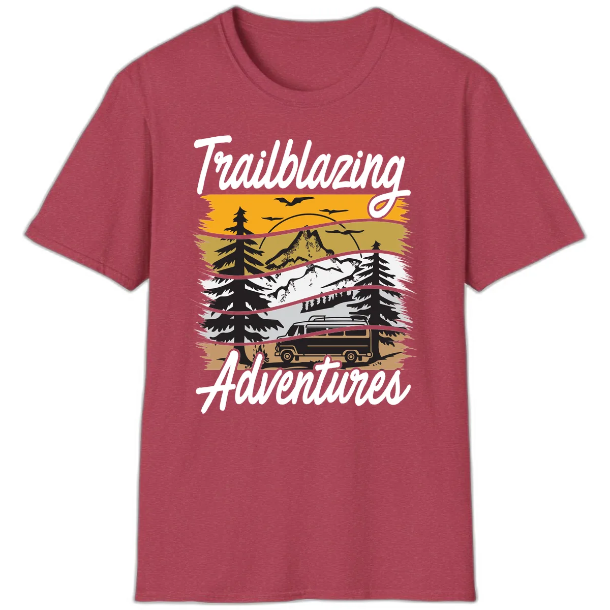 Trailblazing Adventures Mountain Landscape T-Shirt in Heather Cardinal
