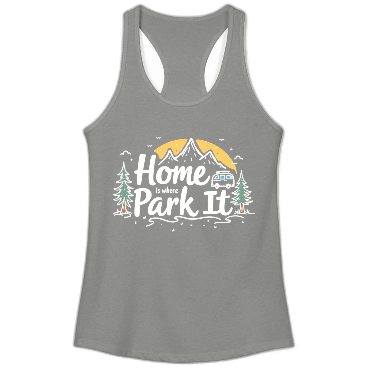 Home Is Where I Park It Ladies Tank in Heather Grey