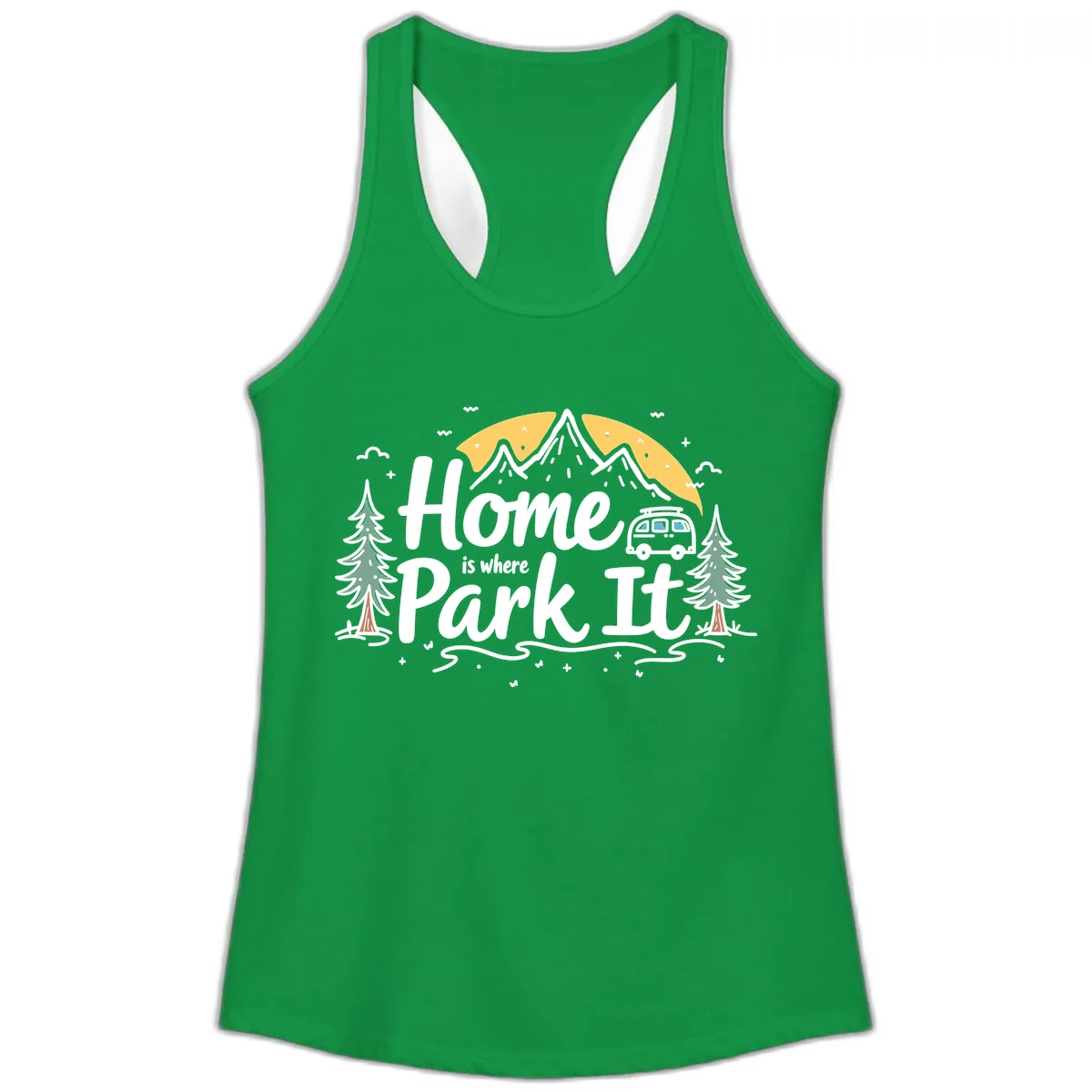 Home Is Where I Park It Ladies Tank in Solid Kelly Green