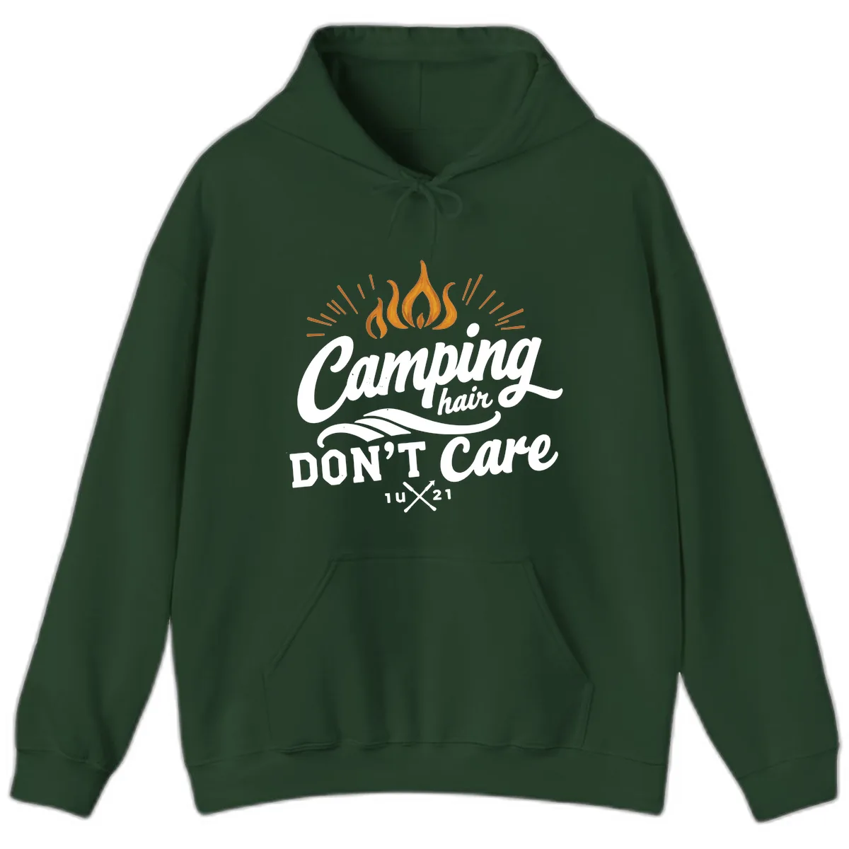Camping Hair Don't Care Hoodie in Forest Green