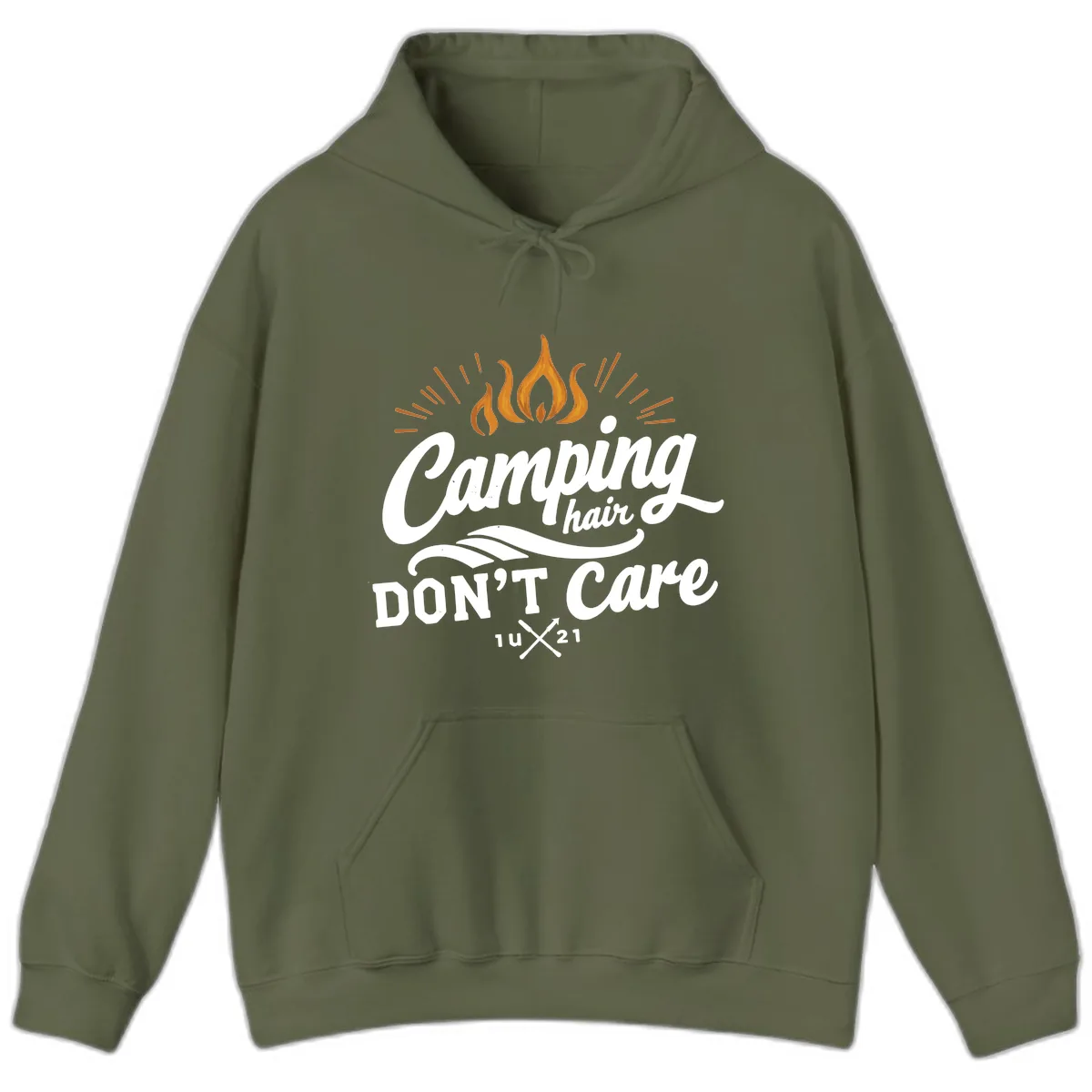 Camping Hair Don't Care Hoodie in Military Green