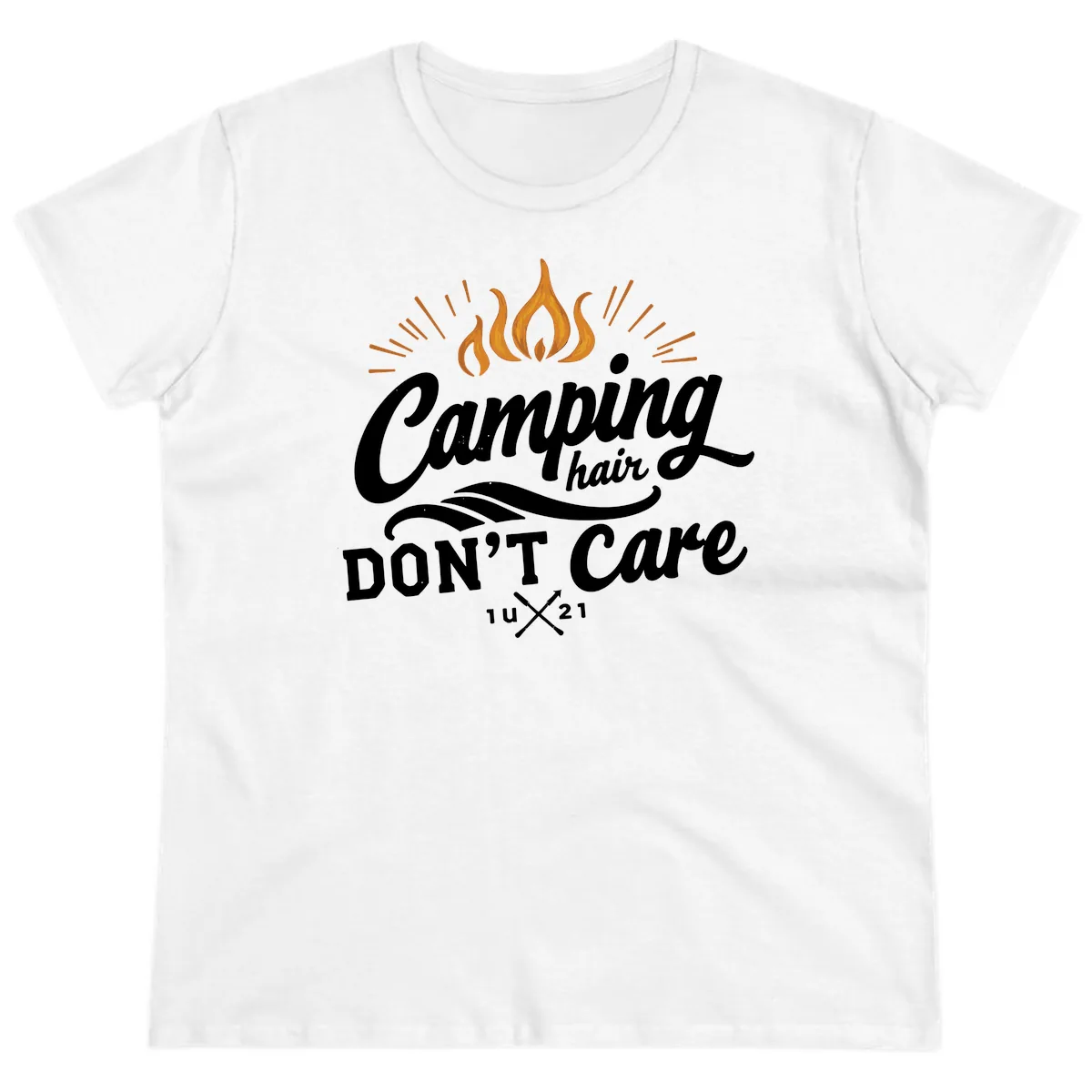 Camping Hair Don't Care Ladies Tee in White