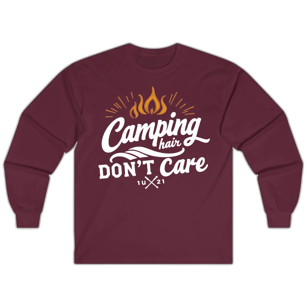 Camping Hair Don't Care Long Sleeve in Maroon