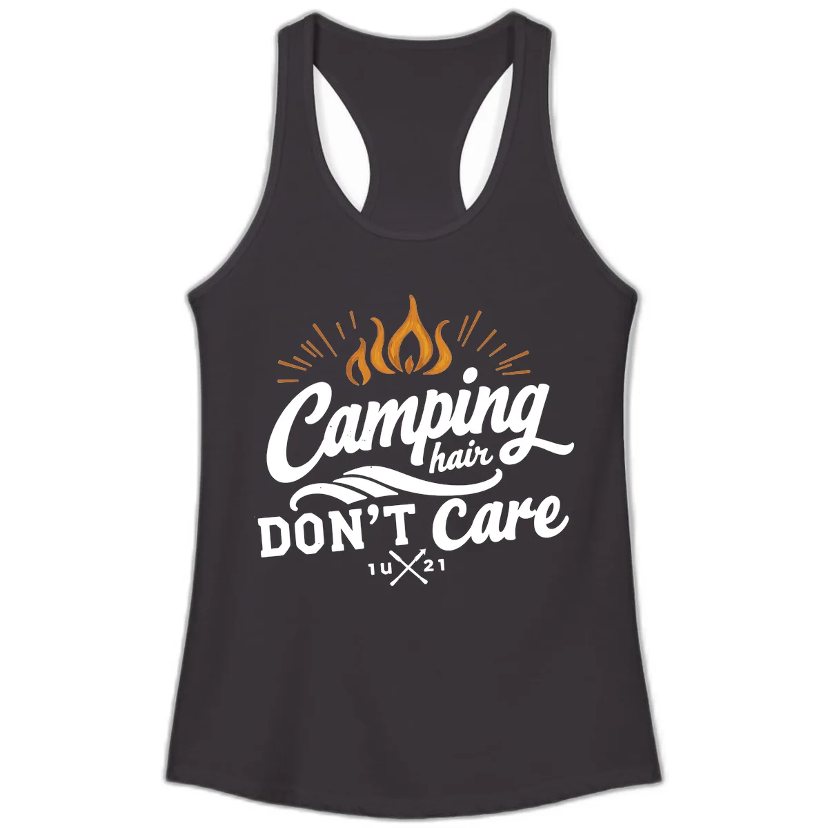 Camping Hair Don't Care Ladies Tank in Black