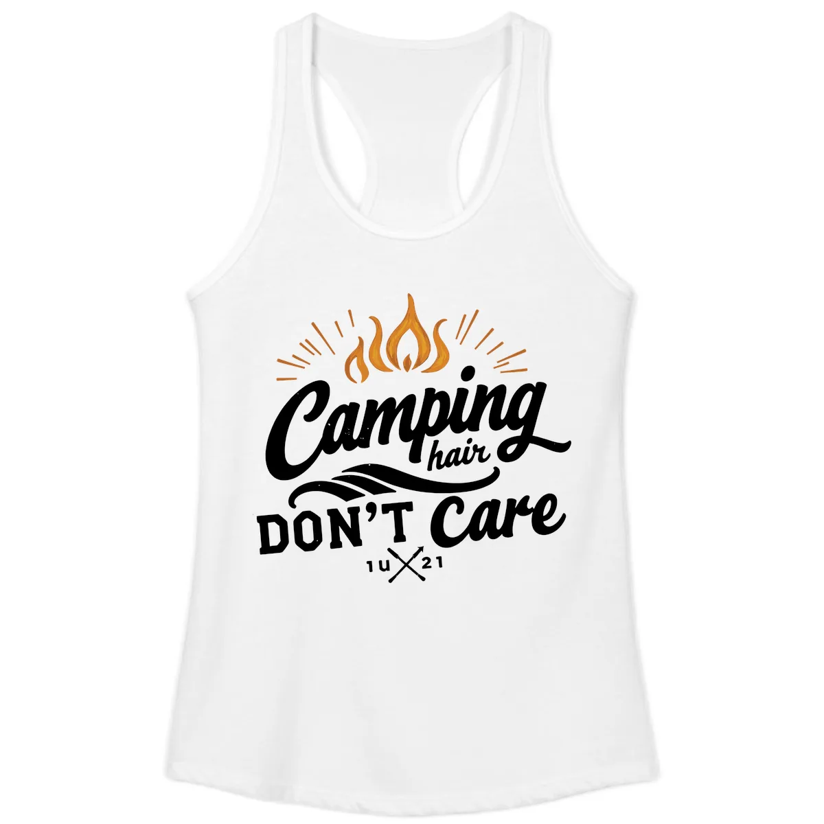 Camping Hair Don't Care Ladies Tank in White