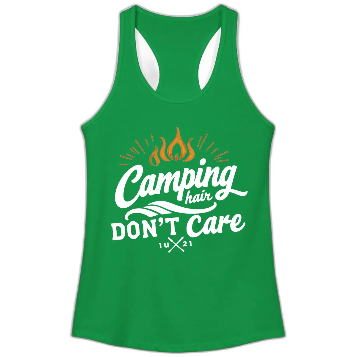 Camping Hair Don't Care Ladies Tank in Solid Kelly Green