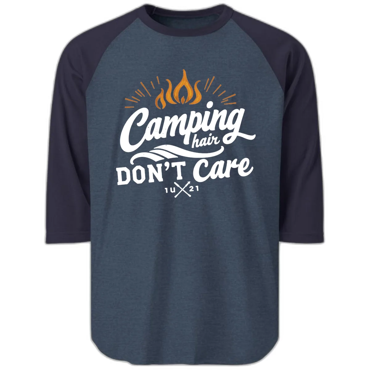Camping Hair Don't Care Raglan 3/4 in Heather Denim Navy