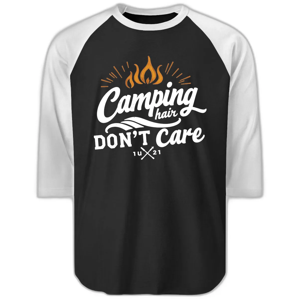 Camping Hair Don't Care Raglan 3/4 in Black White