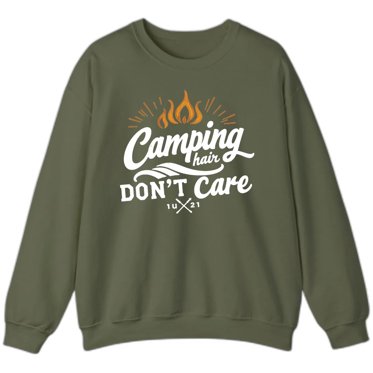 Camping Hair Don't Care Sweatshirt in Military Green