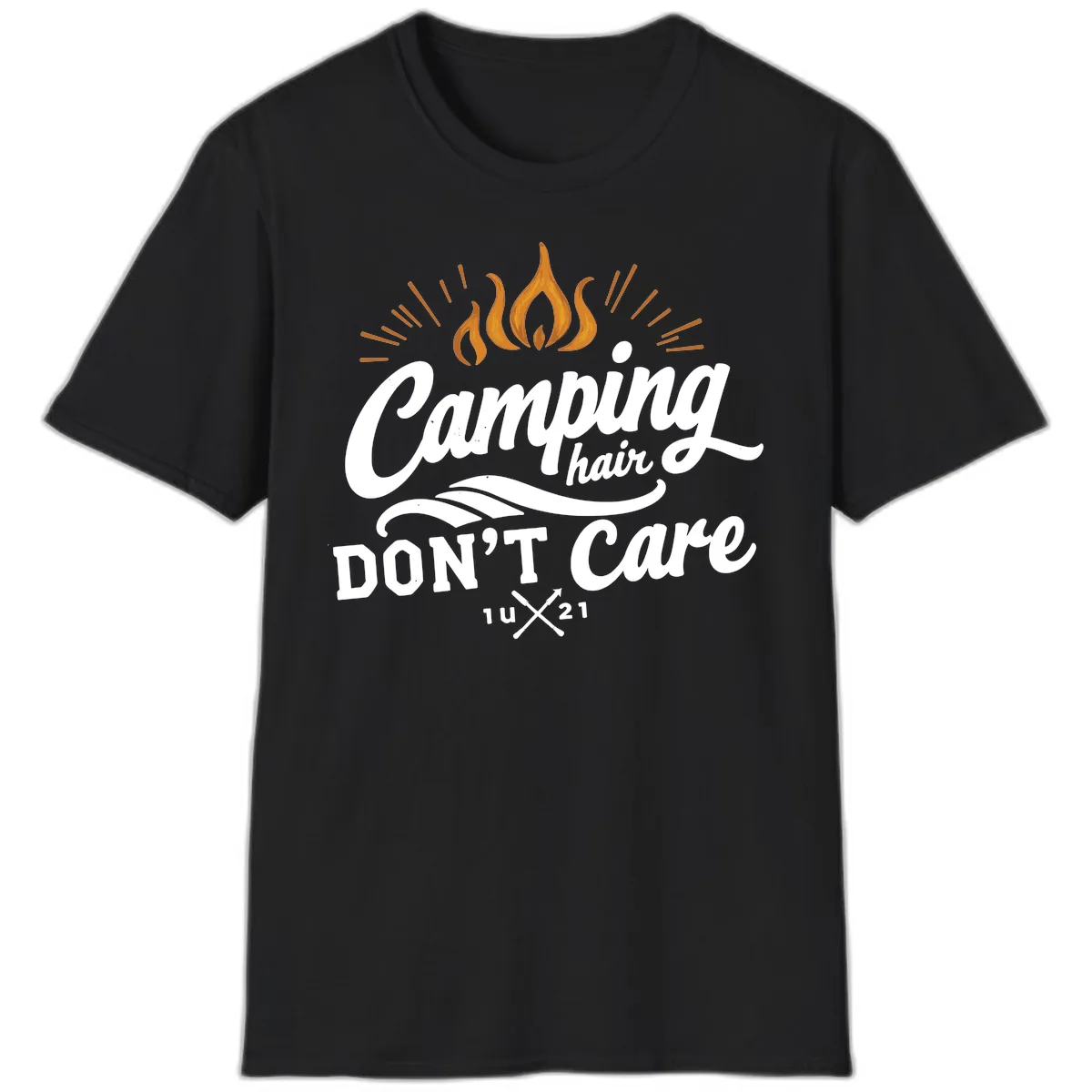 Camping Hair Don't Care T-Shirt in Black