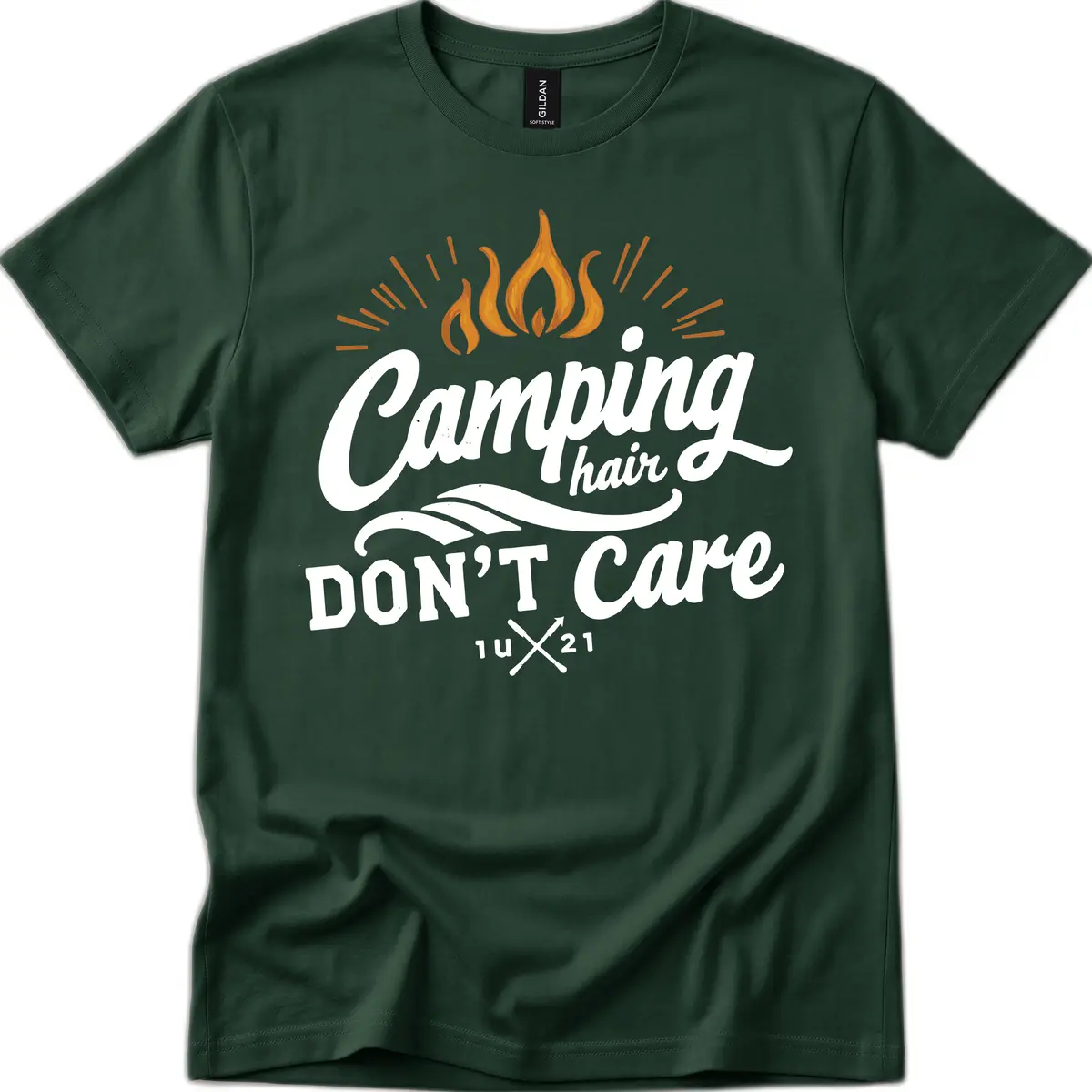 Camping Hair Don't Care T-Shirt in Forest Green