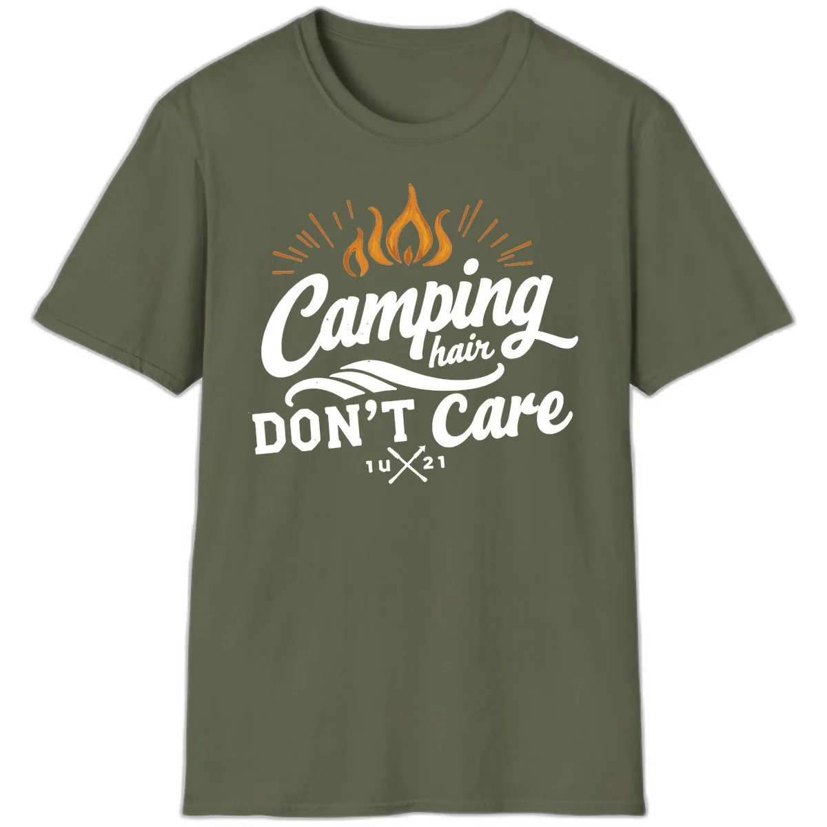 Camping Hair Don't Care T-Shirt in Military Green