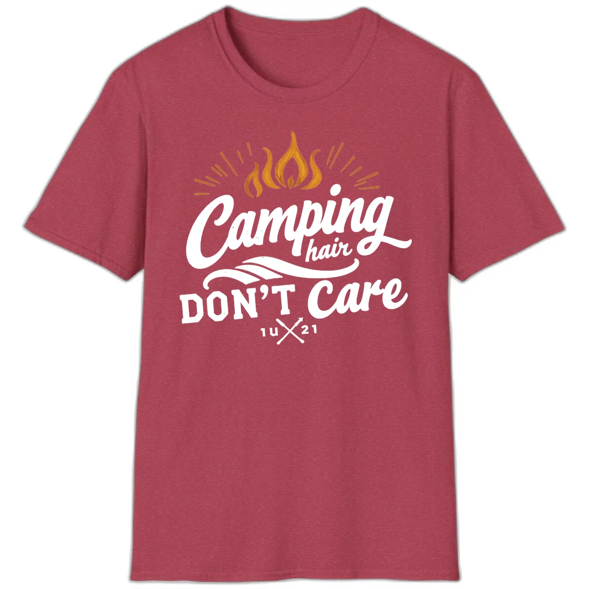 Camping Hair Don't Care T-Shirt in Heather Cardinal