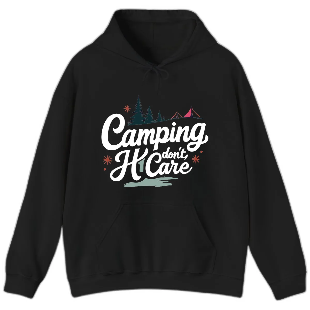 Camping I Don't Care Hoodie in Black