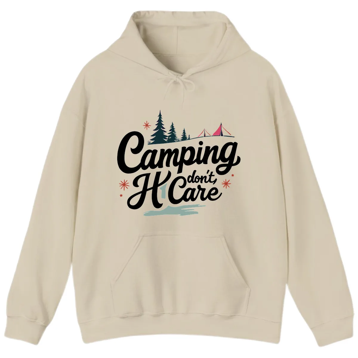 Camping I Don't Care Hoodie in Sand