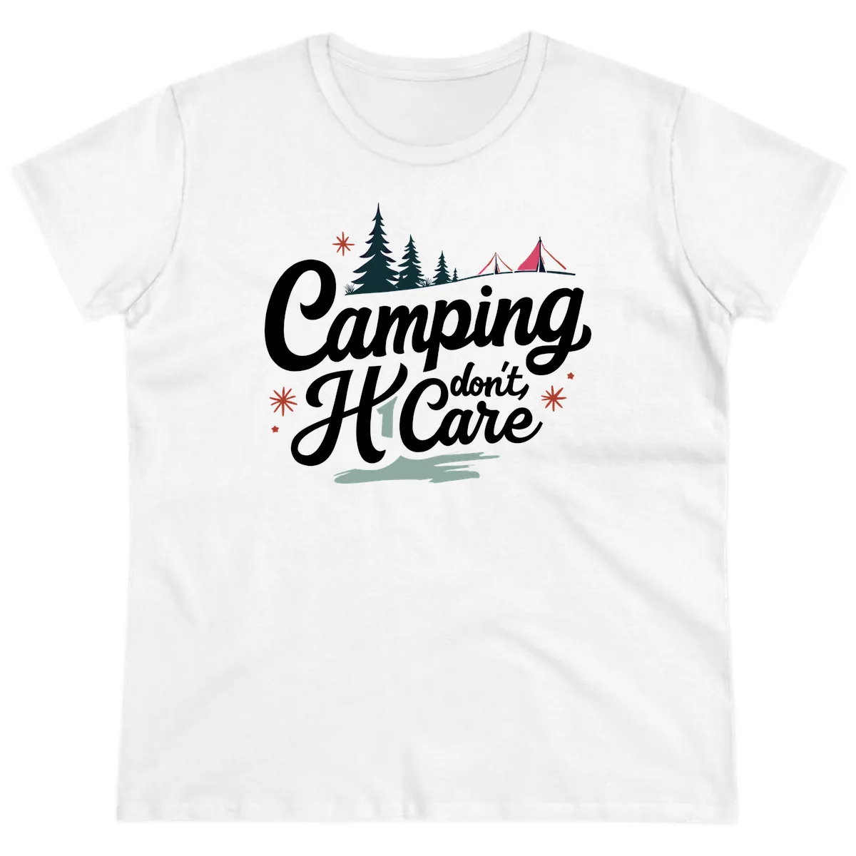 Camping I Don't Care Ladies Tee in White