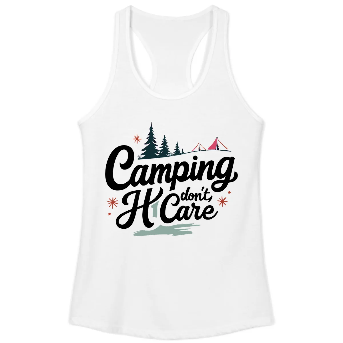 Camping I Don't Care Ladies Tank in White