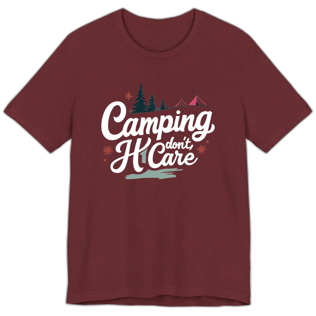Camping I Don't Care Premium T-Shirt in Heather Cardinal