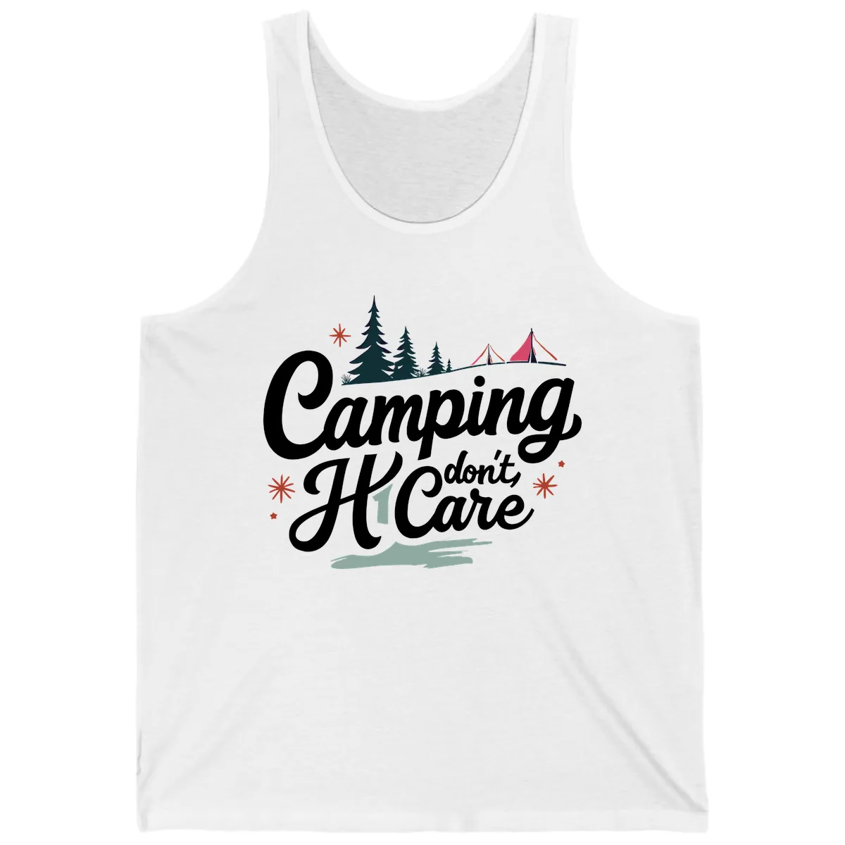 Camping I Don't Care Tank in White