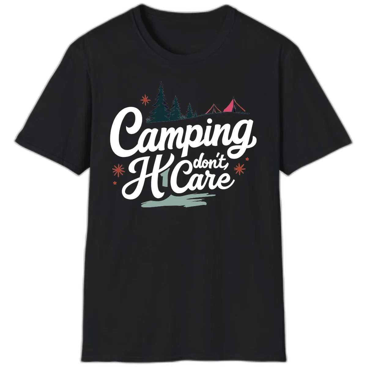 Camping I Don't Care T-Shirt in Black
