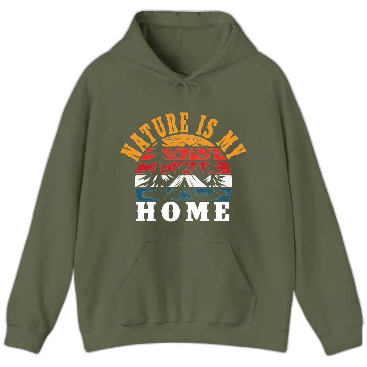 Nature Is Home Mountain Wilderness Hoodie in Military Green