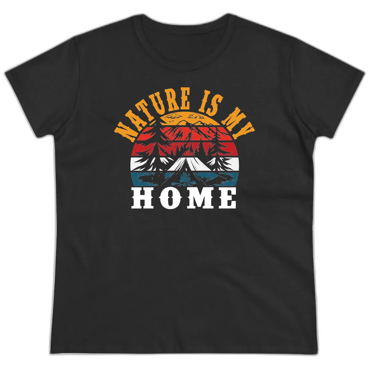 Nature Is Home Mountain Wilderness Ladies Tee in Black