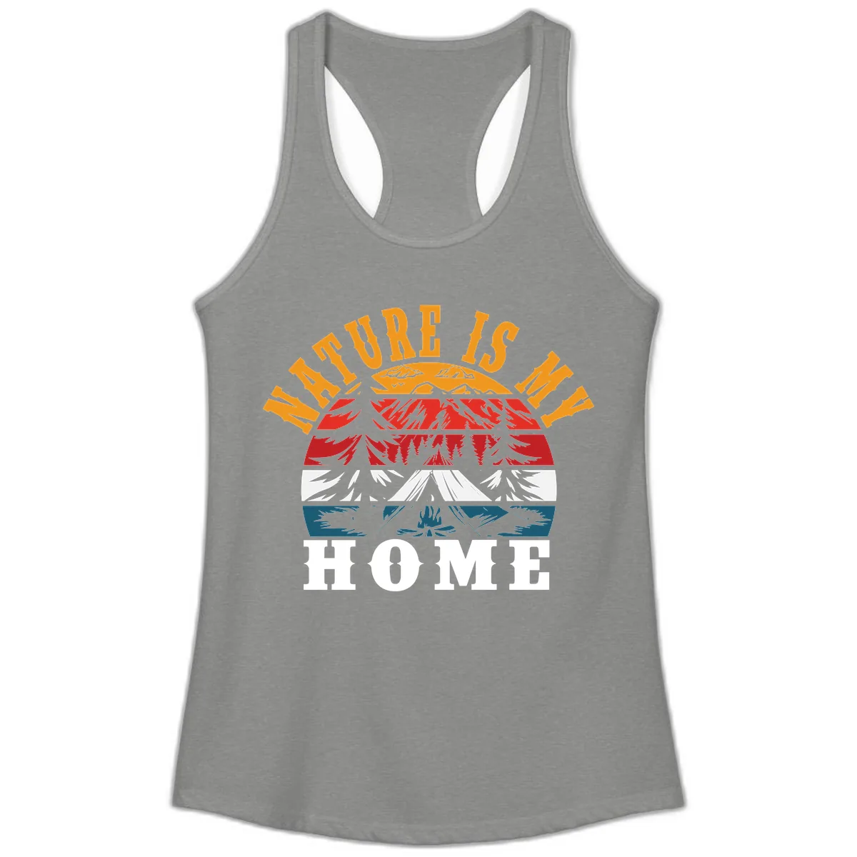 Nature Is Home Mountain Wilderness Ladies Tank in Heather Grey
