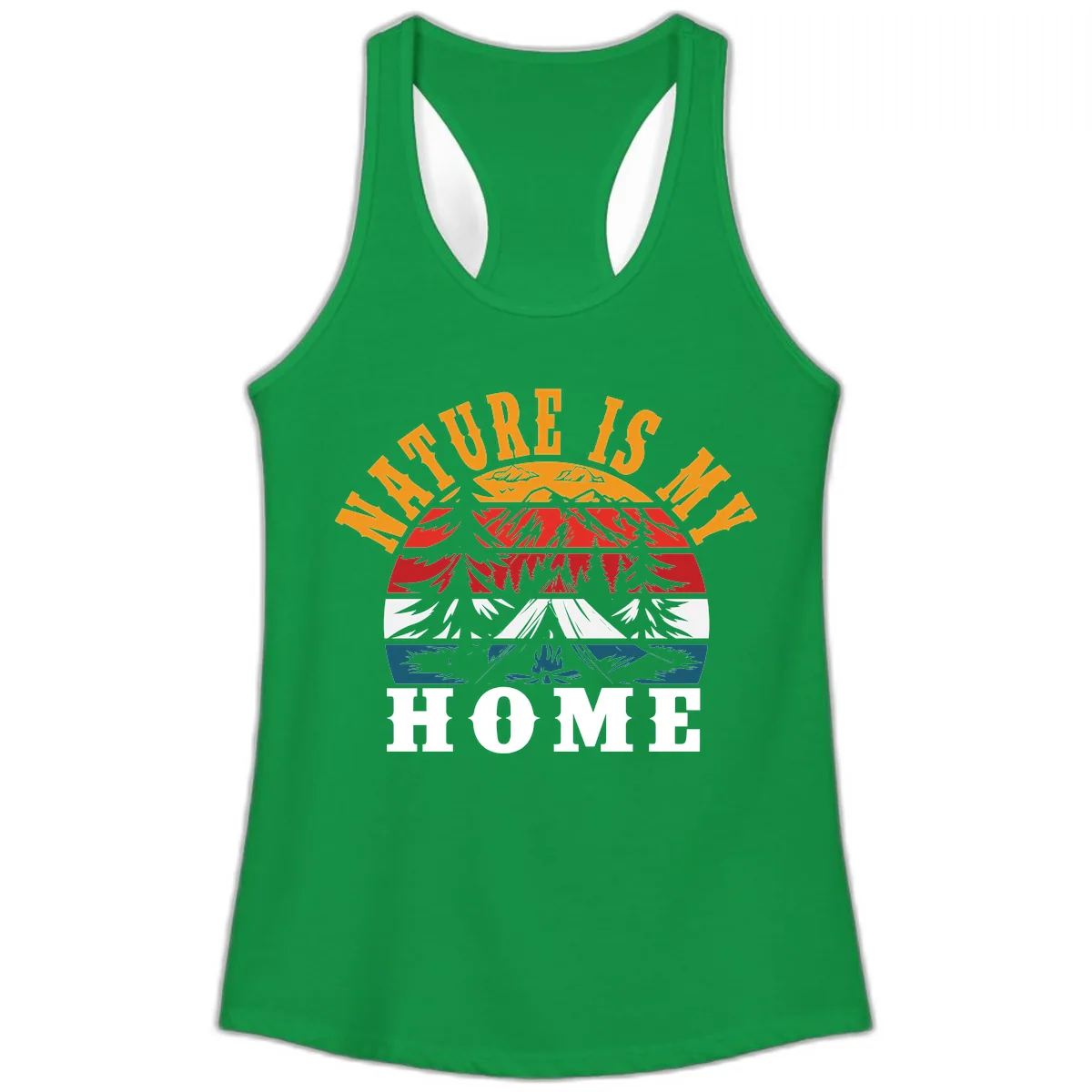 Nature Is Home Mountain Wilderness Ladies Tank in Solid Kelly Green