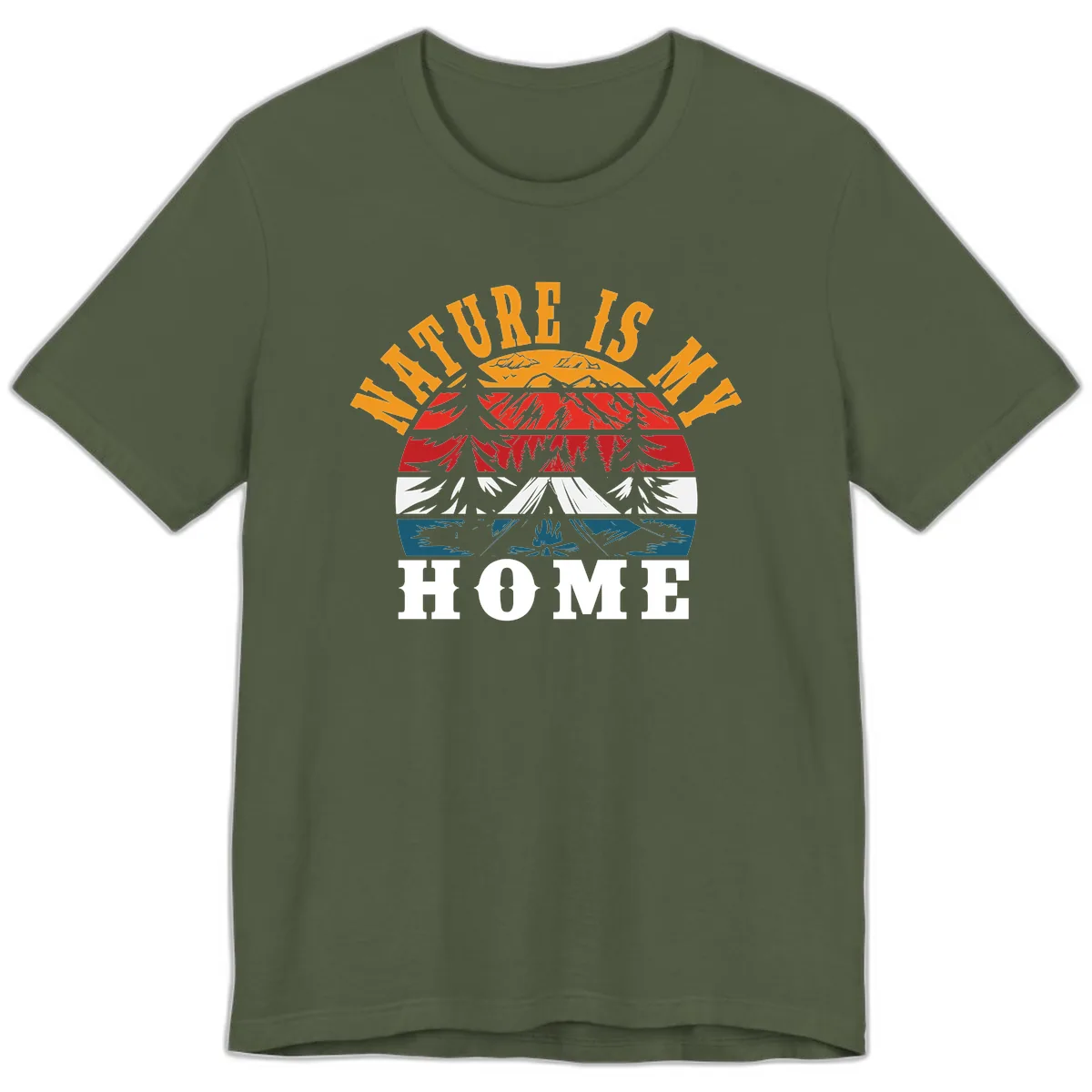 Nature Is Home Mountain Wilderness Premium T-Shirt in Military Green