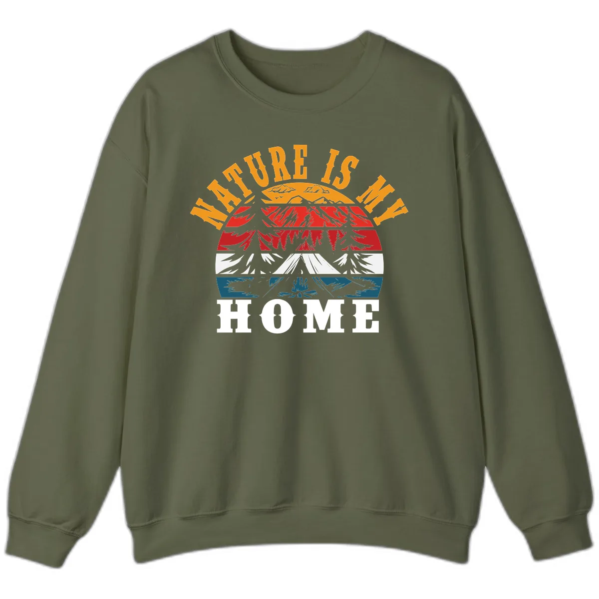 Nature Is Home Mountain Wilderness Sweatshirt in Military Green