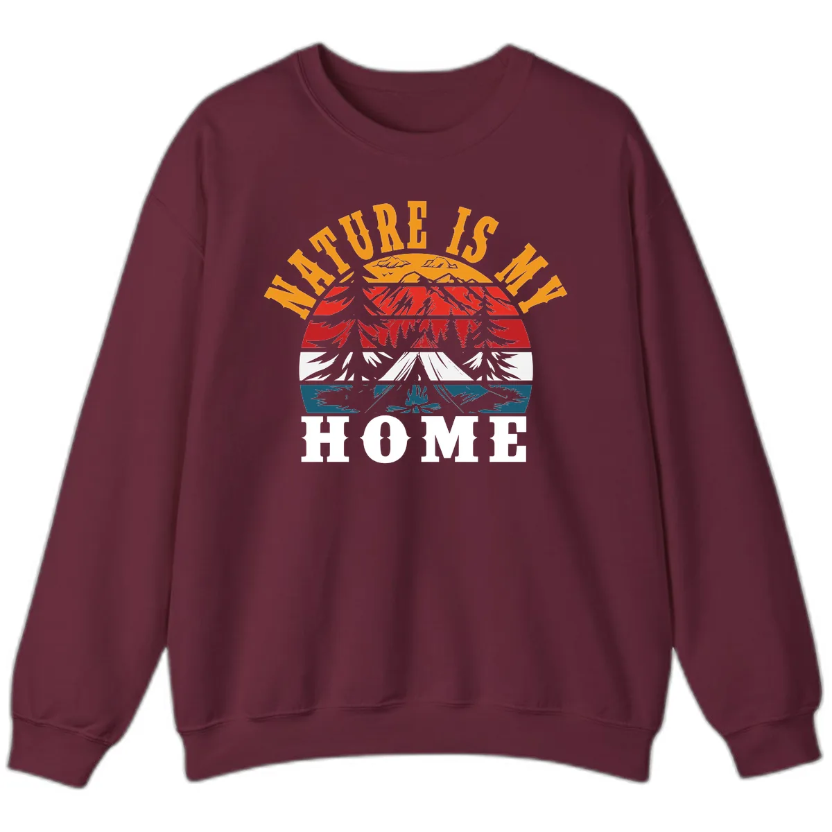 Nature Is Home Mountain Wilderness Sweatshirt in Maroon