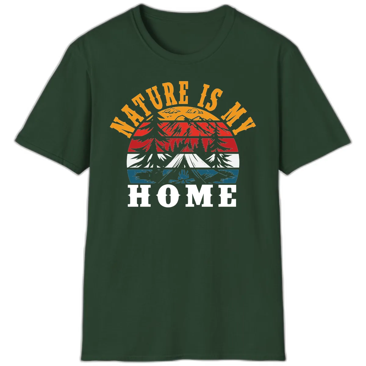 Nature Is Home Mountain Wilderness T-Shirt in Forest Green