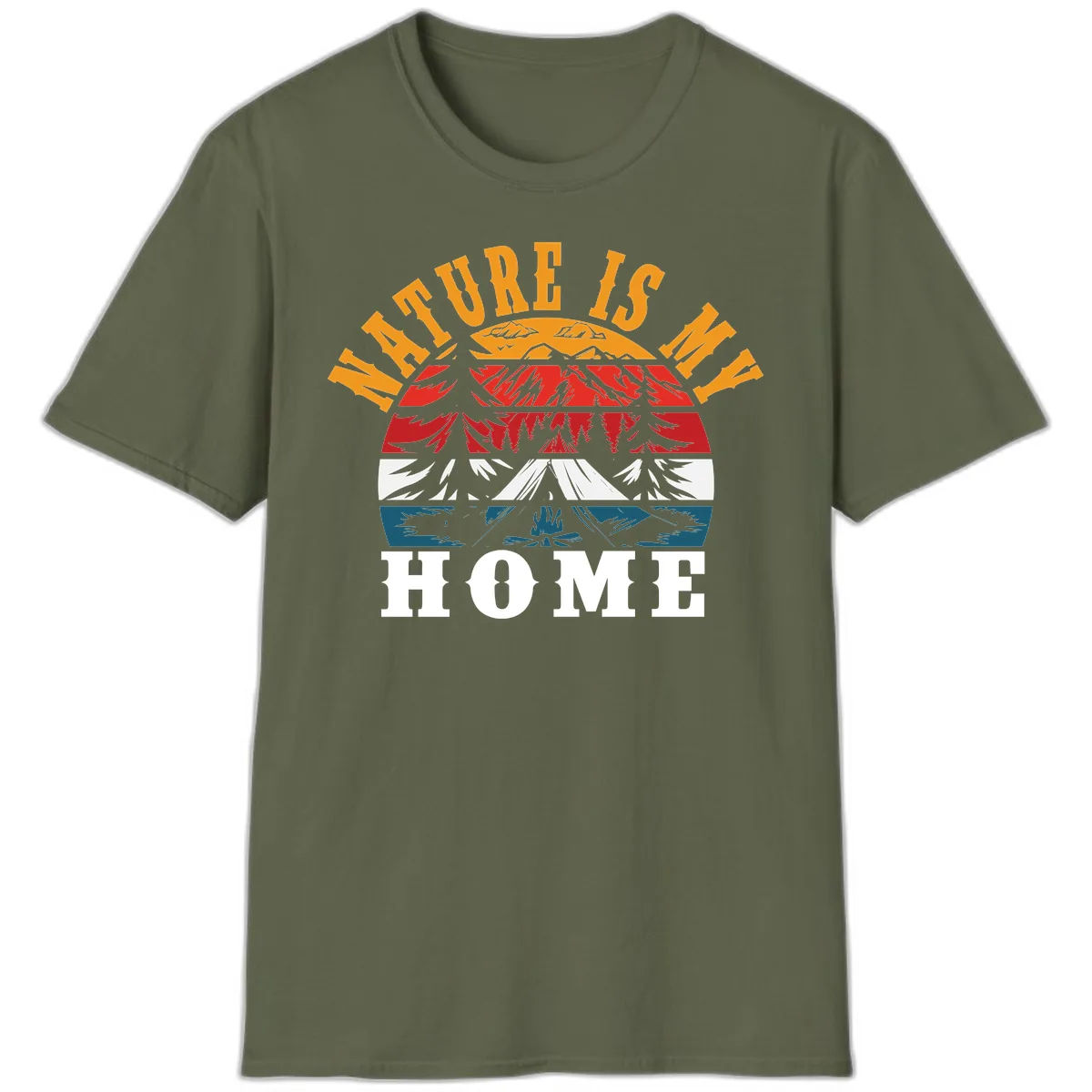 Nature Is Home Mountain Wilderness T-Shirt in Military Green