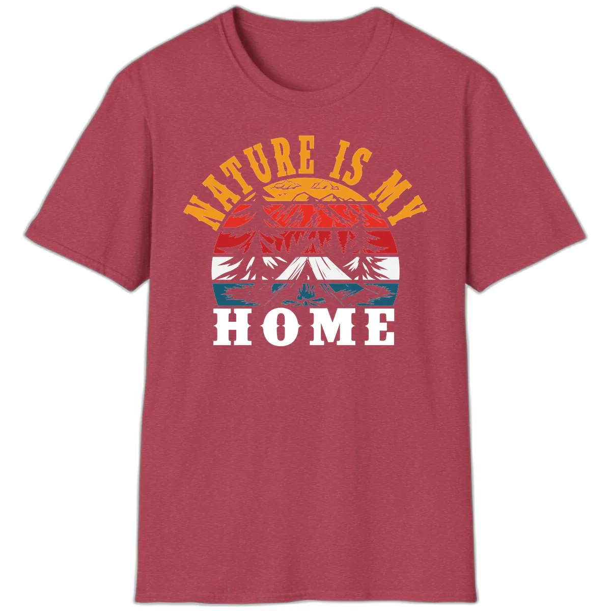 Nature Is Home Mountain Wilderness T-Shirt in Heather Cardinal