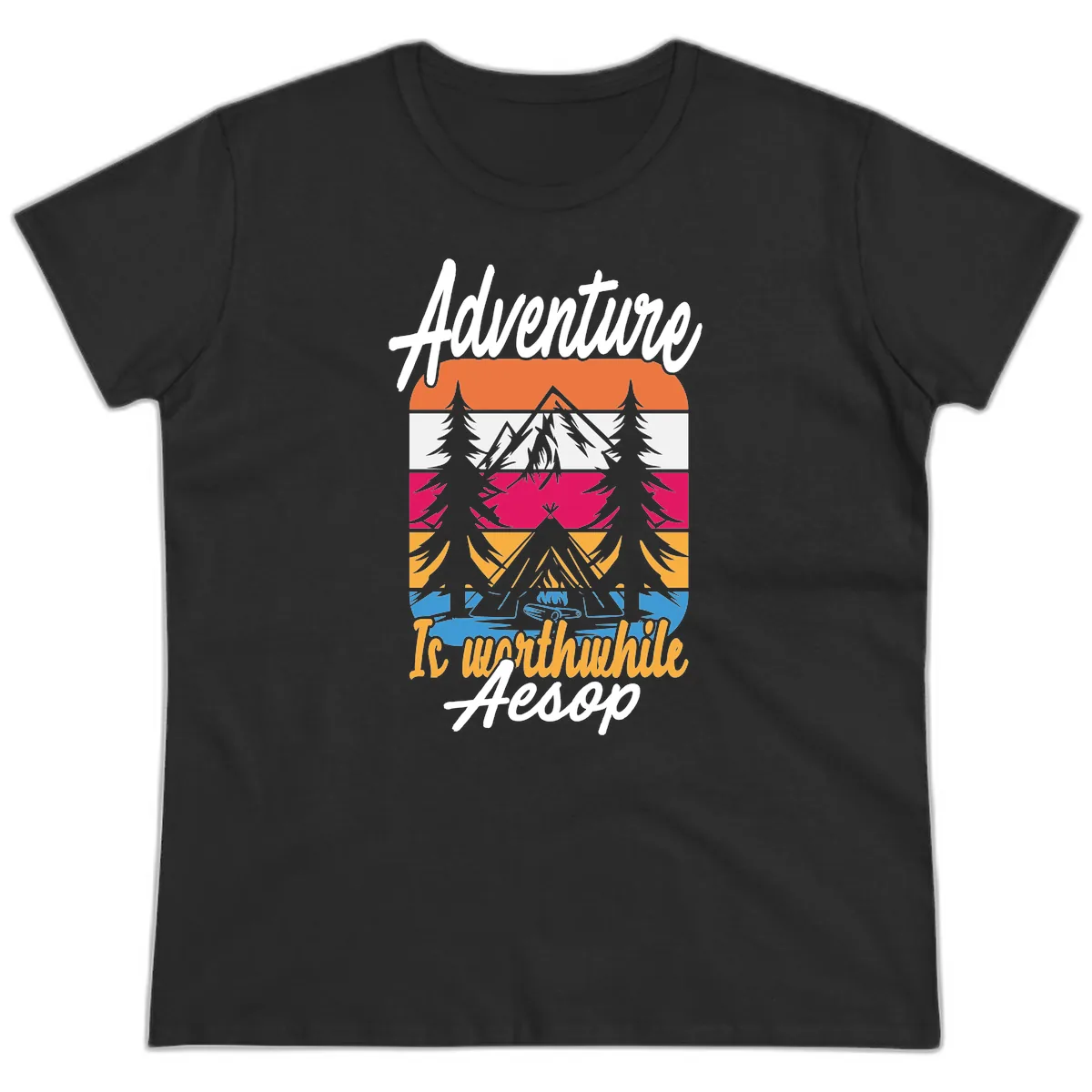 Adventure Is Worthwhile Aesop Ladies Tee in Black