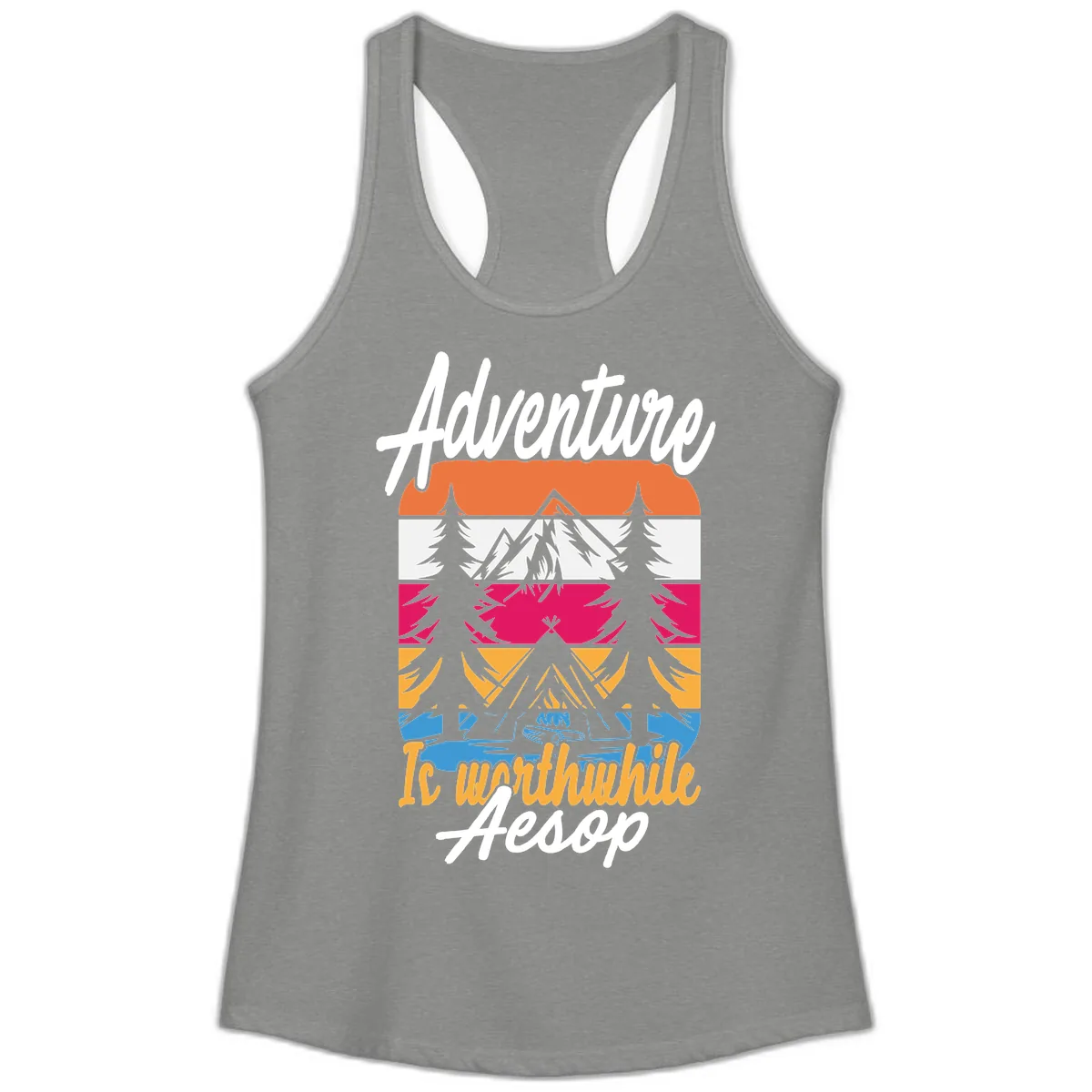 Adventure Is Worthwhile Aesop Ladies Tank in Heather Grey