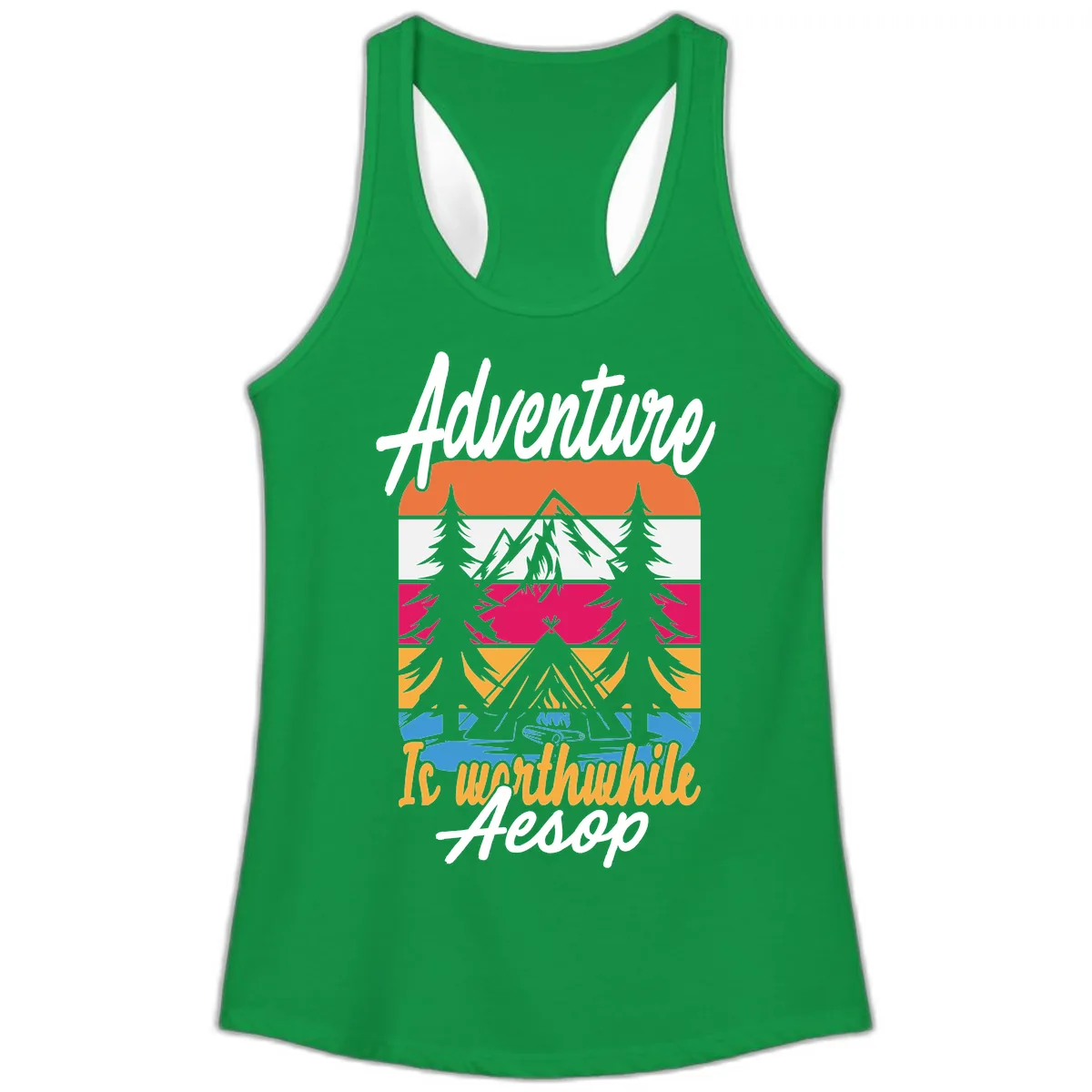 Adventure Is Worthwhile Aesop Ladies Tank in Solid Kelly Green