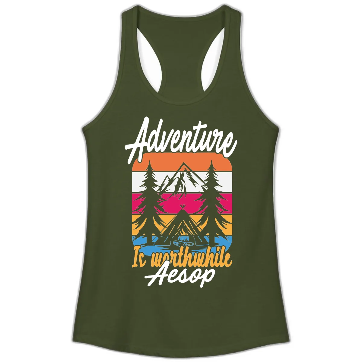 Adventure Is Worthwhile Aesop Ladies Tank in Solid Military Green