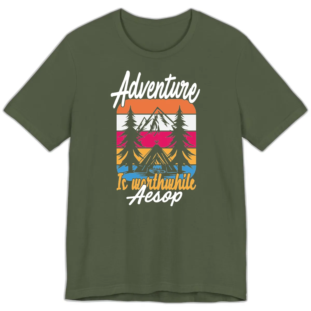 Adventure Is Worthwhile Aesop Premium T-Shirt in Military Green