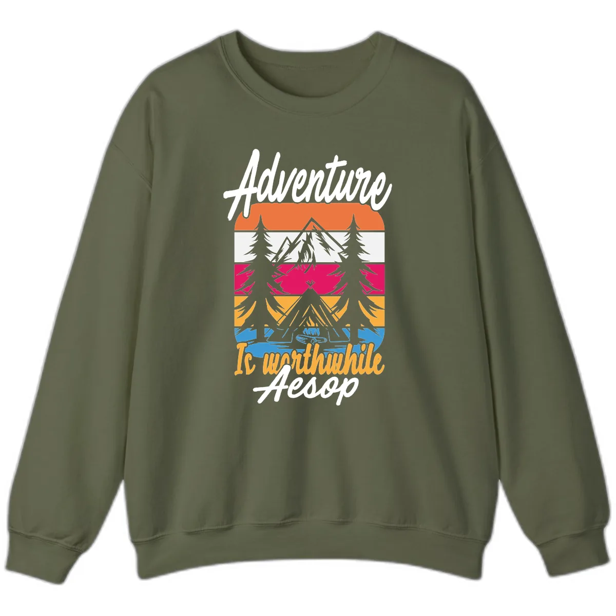 Adventure Is Worthwhile Aesop Sweatshirt in Military Green