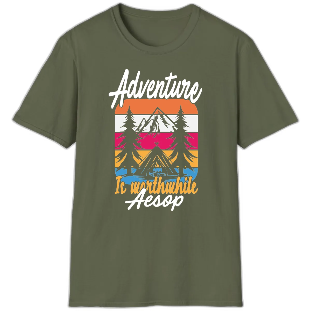 Adventure Is Worthwhile Aesop T-Shirt in Military Green