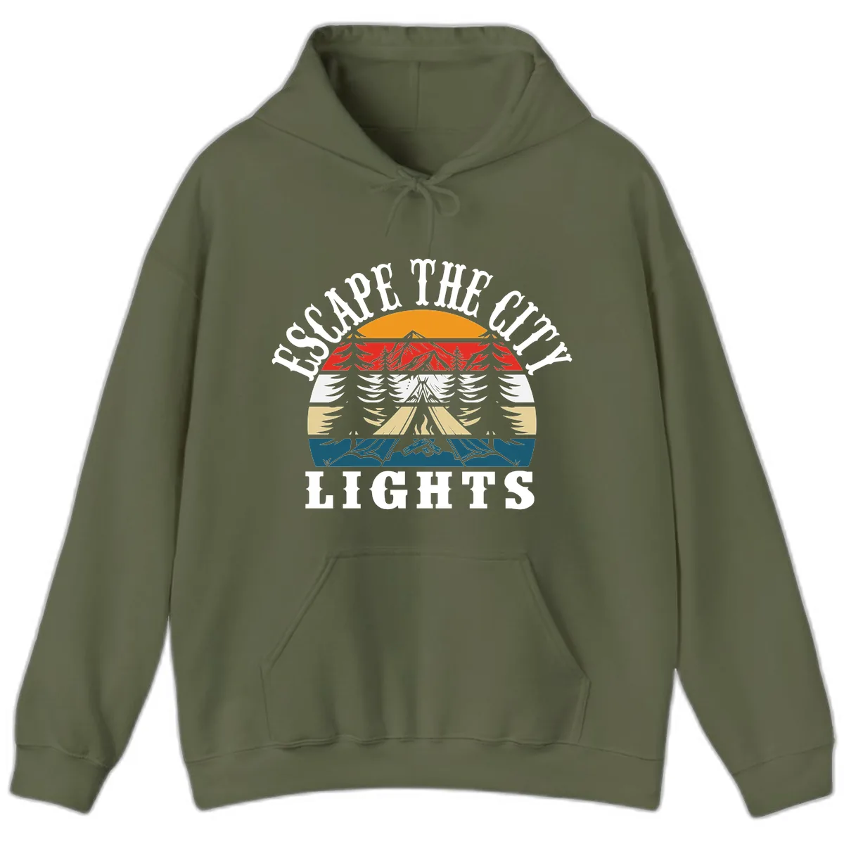 Respect The Campfire Lights Hoodie in Military Green