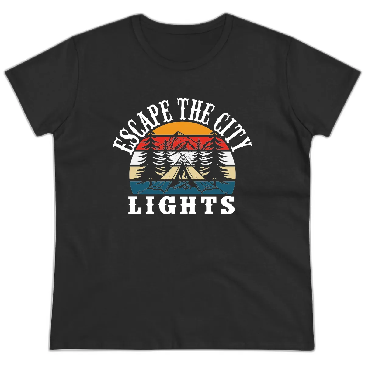 Respect The Campfire Lights Ladies Tee in Black